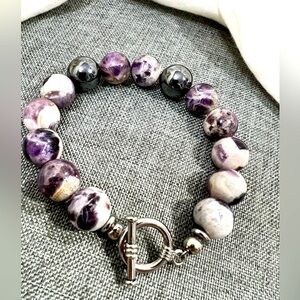 Hounds Tooth Amethyst And Hematite 14 MM Gem Stones With Silver Plated C…